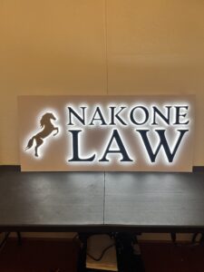 led edge lit acrylic channel letter sign with mirror gold finish on stand off board office signs