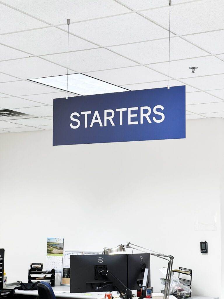 Pvc Printed Sign Boards Hanging From Ceiling With Attachments