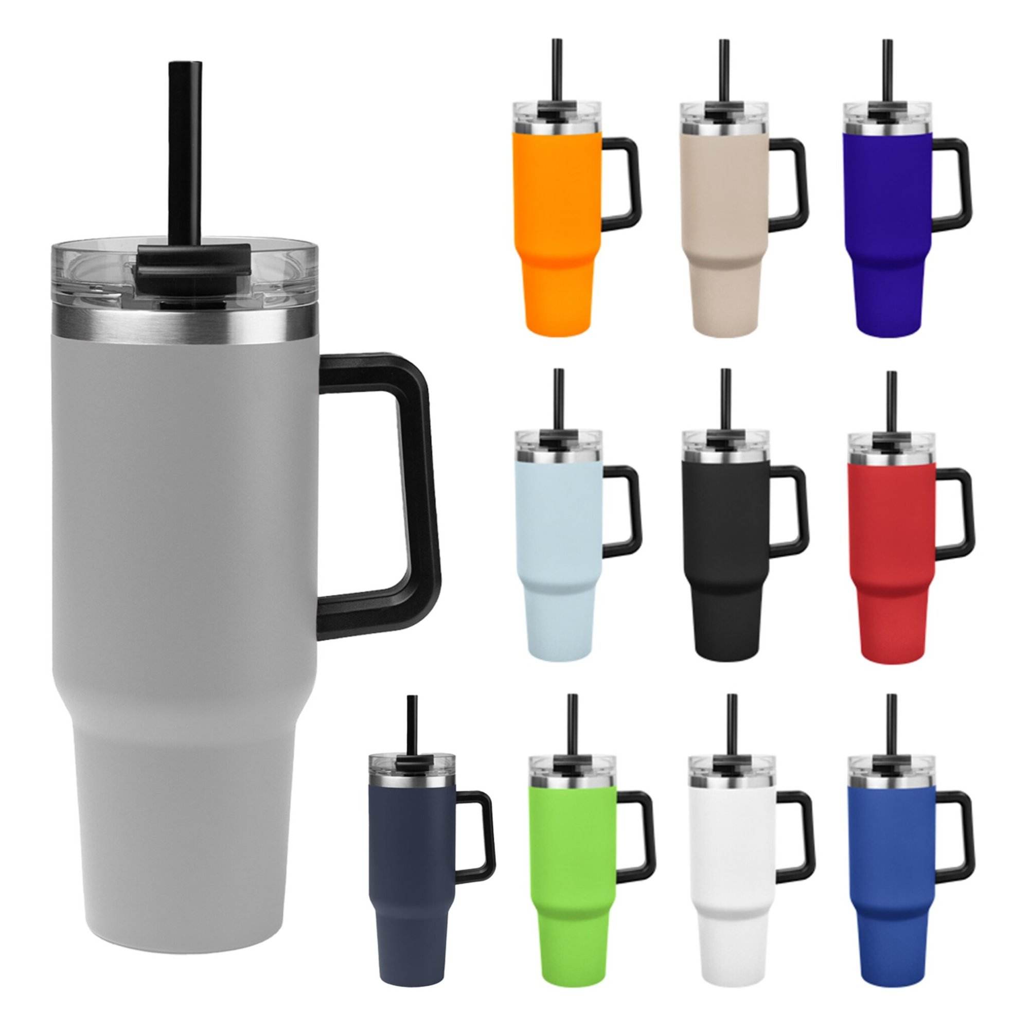 Personalized 40 oz Tumbler Two Tone with Handle and Straw - Laser Engraved Logo