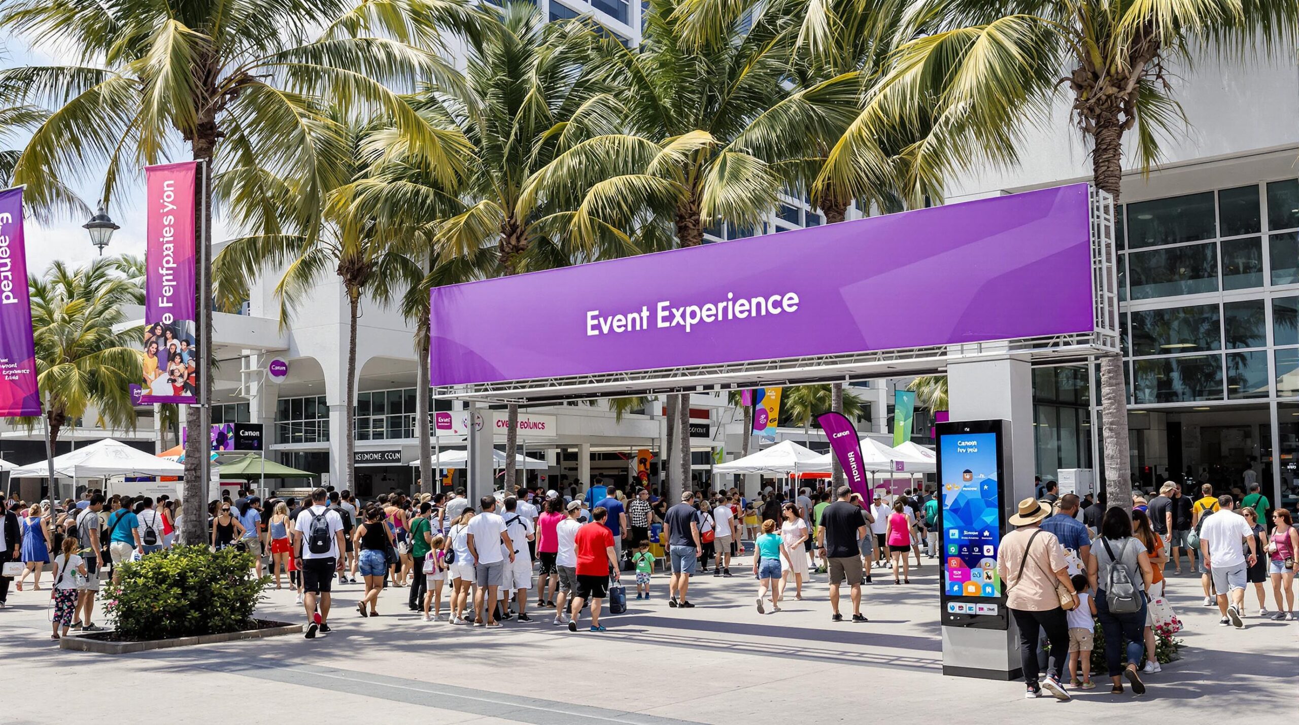 Miami Outdoor Festival With Creative Temporary Signage And Crowds