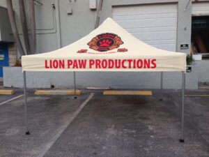 Custom Event Tents Top View Of A Custom Printed Event Tent Canopy For Lion Paw Productions, For Tradeshow Displays, Coral Gables.