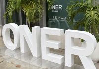 Oversized Foam Oner Floor Sign With Custom Clear Acrylic Letter Boxes For Oner Active'S Miami Swim Week Activation