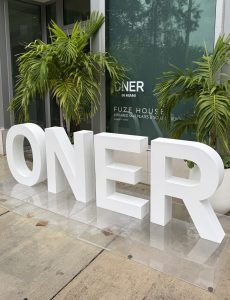 Branded Activation Printing Miami | Oner Active Swim Week Oversized Foam Oner Floor Sign With Custom Clear Acrylic Letter Boxes For Oner Active'S Miami Swim Week Activation