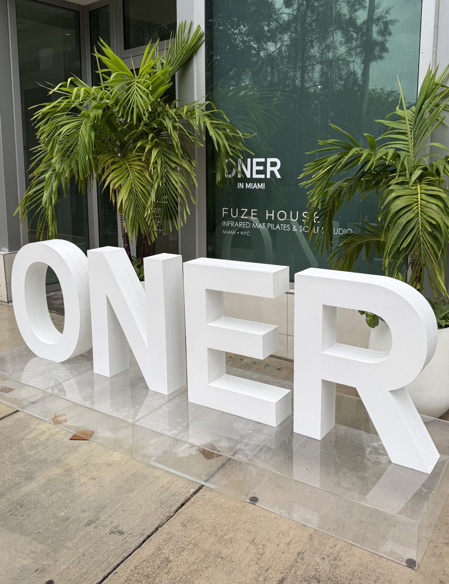 Branded Activation Printing Miami | Oner Active Swim Week Oversized Foam Oner Floor Sign With Custom Clear Acrylic Letter Boxes For Oner Active'S Miami Swim Week Activation