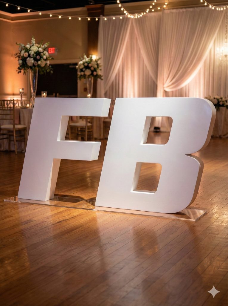 White Fb Standing Letters At An Indoor Event